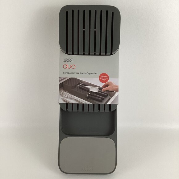 Joseph Joseph Duo Compact 2 Tier Knife Organizer Grey Space Saving Holder New - Picture 1 of 8